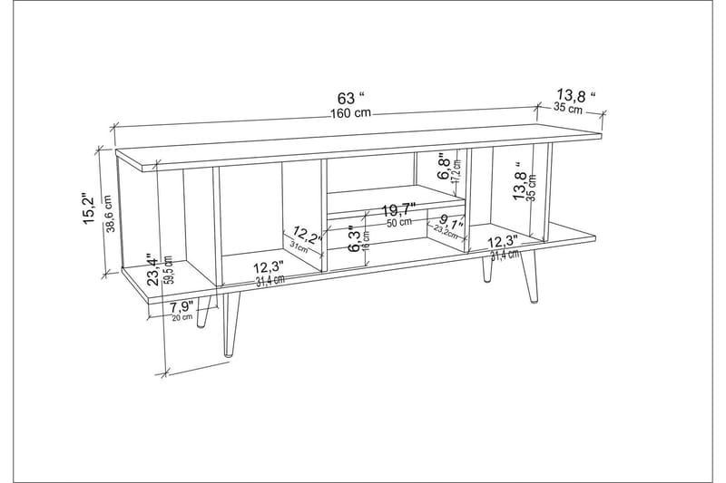 Andifli Tv-bänk 160x38,6 cm - Vit - TV bänk & mediabänk