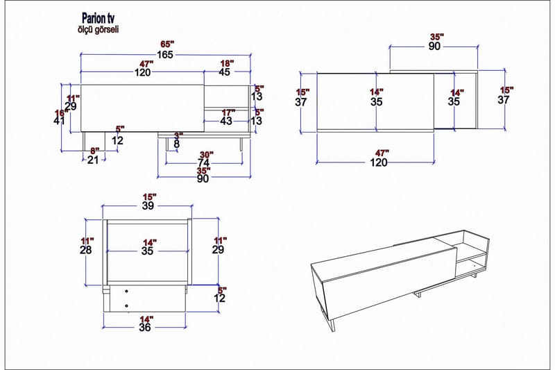 Andifli Tv-bänk 165x41 cm - Vit - Möbler - Tv möbel & mediamöbel - TV bänk & mediabänk