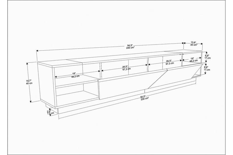 Andifli Tv-bänk 240x47,4 cm - Vit - TV bänk & mediabänk