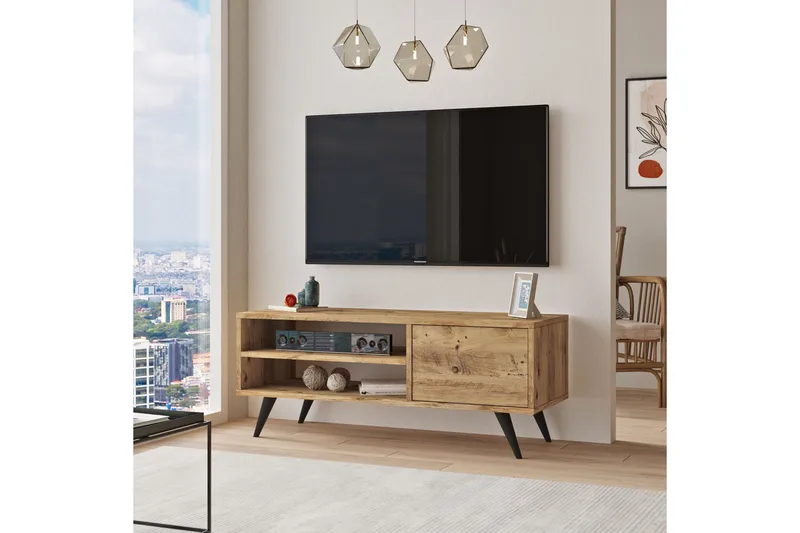 Aniza Golvstående TV Bänk 110 cm med Förvaring i Ljust Trä - Brun - Möbler - Tv möbel & mediamöbel - TV bänk & mediabänk