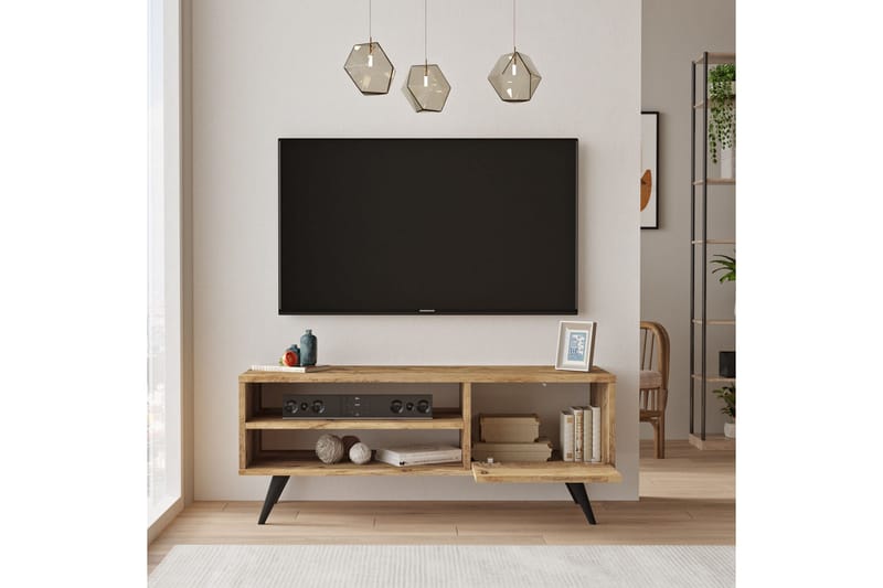 Aniza Golvstående TV Bänk 110 cm med Förvaring i Ljust Trä - Brun - Möbler - Tv möbel & mediamöbel - TV bänk & mediabänk