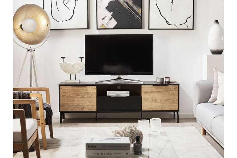 Arkley TV-bänk 160x41 cm - Svart/Ljusbrun - Möbler - Tv möbel & mediamöbel - TV bänk & mediabänk