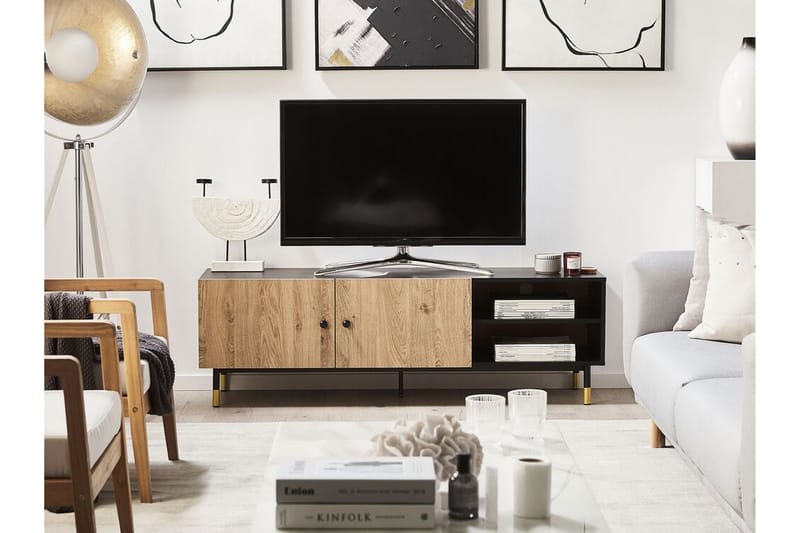 Assaria TV-bänk 150x40 cm - Svart/Ljust Trä - Möbler - Tv möbel & mediamöbel - TV bänk & mediabänk