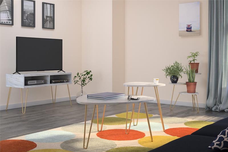 Athena Tv-bänk 107x50 cm Vit/Marmormönster - Novogratz - Möbler - Tv möbel & mediamöbel - TV bänk & mediabänk