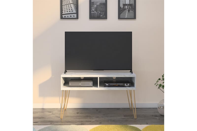 Athena Tv-bänk 107x50 cm Vit/Marmormönster - Novogratz - Möbler - Tv möbel & mediamöbel - TV bänk & mediabänk