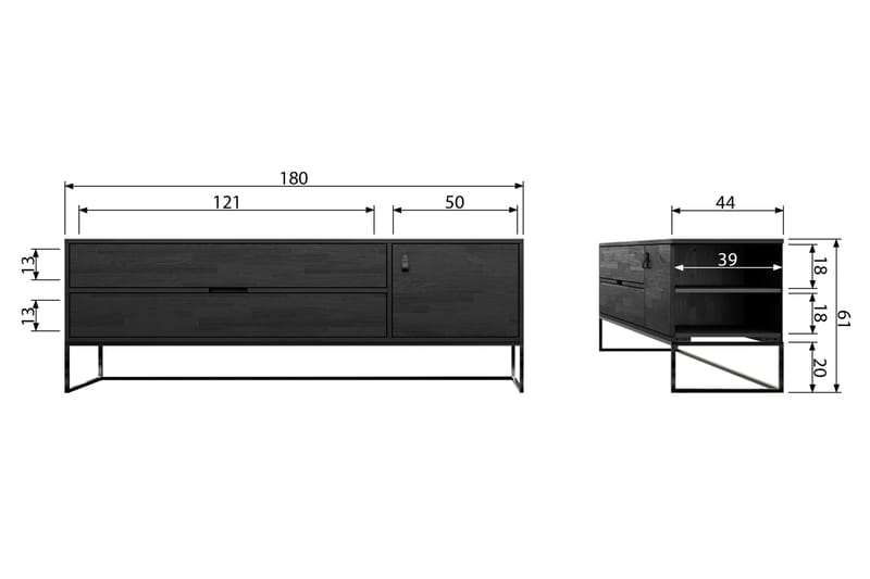 Atila TV-bänk 180 cm - Svart Ek - TV bänk & mediabänk