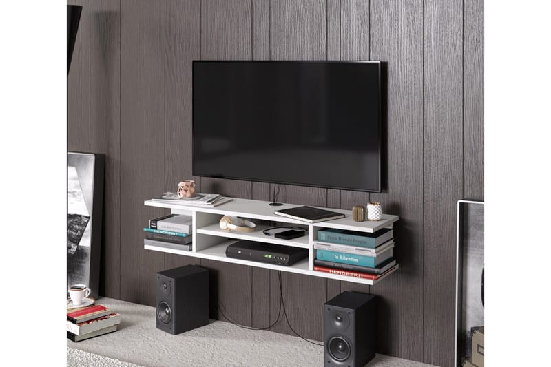 Avvakko Väggmonterad TV-bänk 135 cm med Förvaring i Målat Trä - Vit - Möbler - Tv möbel & mediamöbel - TV bänk & mediabänk