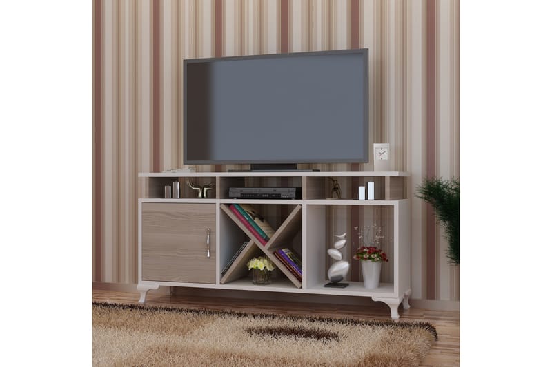 Ayaze Golvstående TV Bänk 120 cm med Förvaring i Målat Trä - Vit - Möbler - Tv möbel & mediamöbel - TV bänk & mediabänk