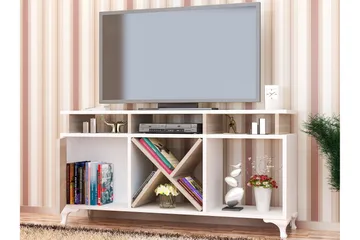 Ayaze Golvstående TV Bänk 120 cm med Förvaring i Målat Trä - Vit - Möbler - Tv möbel & mediamöbel - TV bänk & mediabänk