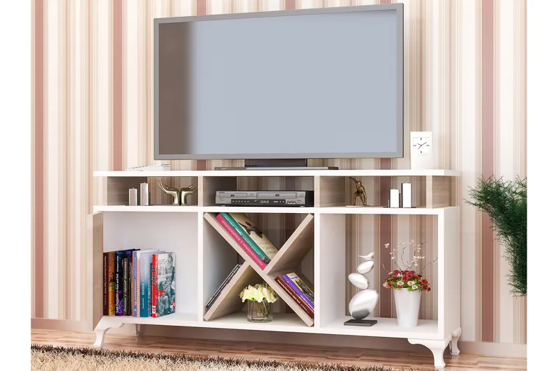 Ayaze Golvstående TV Bänk 120 cm med Förvaring i Målat Trä - Vit - Möbler - Tv möbel & mediamöbel - TV bänk & mediabänk