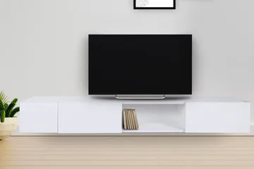 Bawinkel Vägghängd Tv-bänk 180 cm med Förvaring i Målat Trä - Vit - Möbler - Tv möbel & mediamöbel - TV bänk & mediabänk
