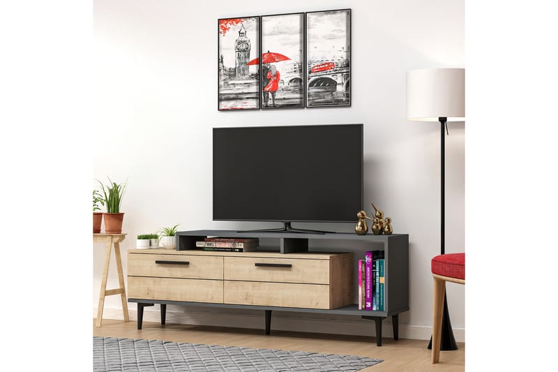 Binard Tv-bänk 150 cm - Blå/Natur/Antracit - Möbler - Tv möbel & mediamöbel - TV bänk & mediabänk