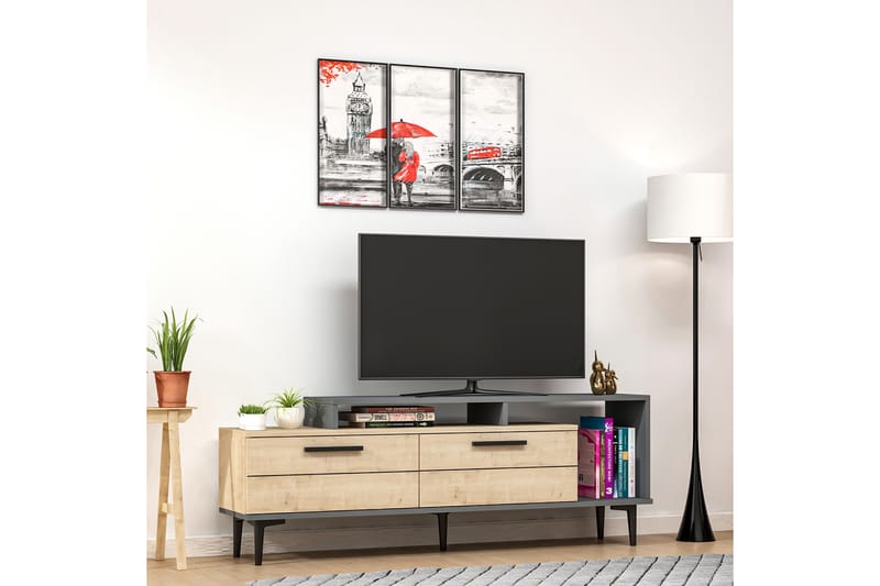 Binard Tv-bänk 150 cm - Blå/Natur/Antracit - Möbler - Tv möbel & mediamöbel - TV bänk & mediabänk