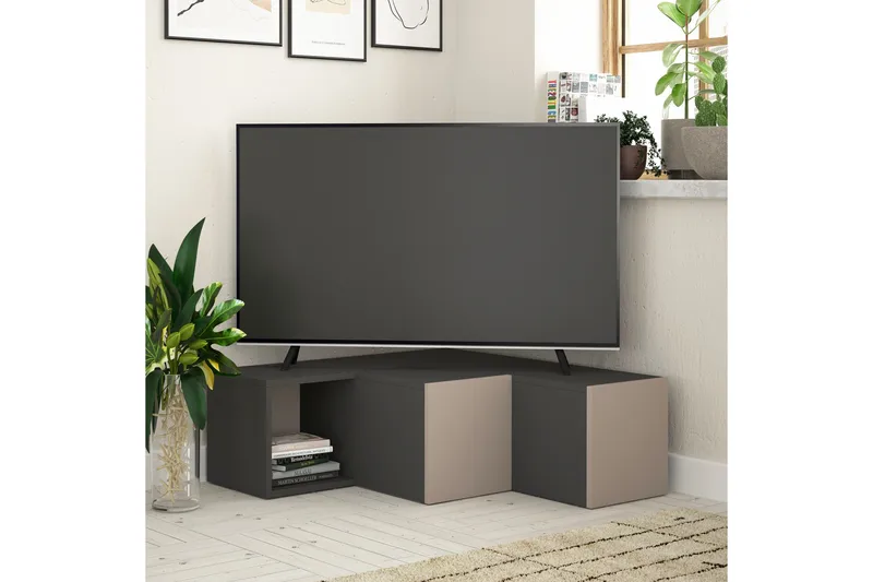 Bodsjö Hörn Tv Bänk 92 cm med Förvaring i Mörkt Trä - Antracitgrå - Möbler - Tv möbel & mediamöbel - TV bänk & mediabänk