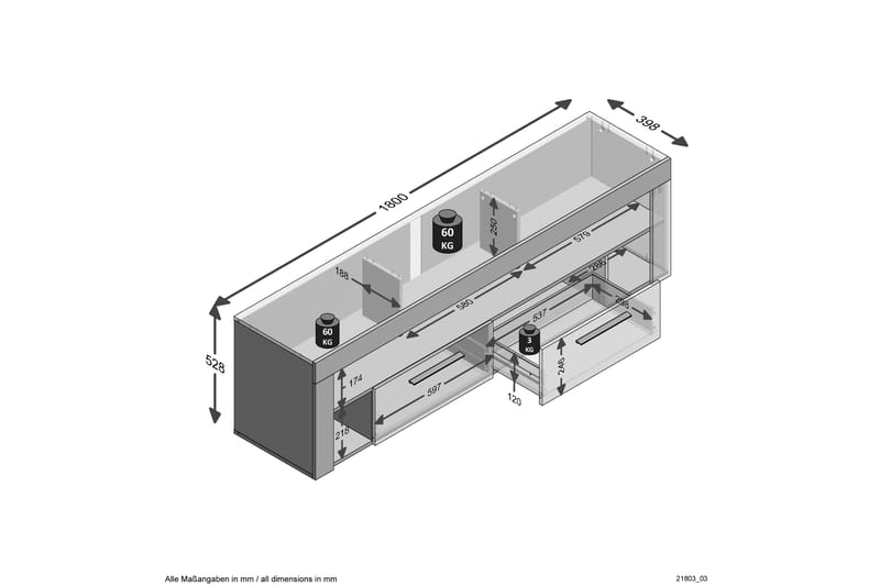 Bootsma TV-Bänk 180 cm - Brun/Vit - Möbler - Tv möbel & mediamöbel - TV bänk & mediabänk