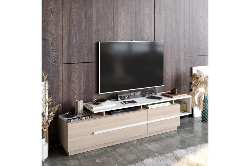 Campora Golvstående Tv Bänk 150 cm med Förvaring i Målat Trä - Beige - Möbler - Tv möbel & mediamöbel - TV bänk & mediabänk