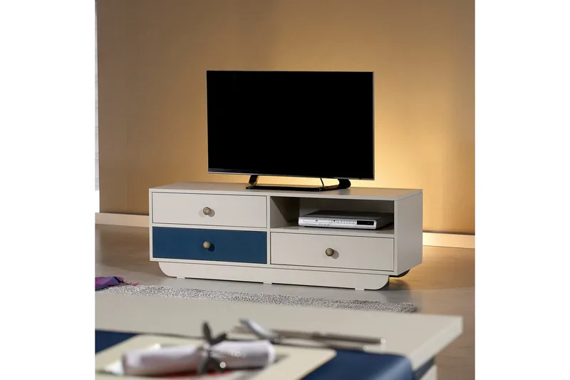 Cazablanca Tv-bänk 140 cm - Vit/Blå - Möbler - Tv möbel & mediamöbel - TV bänk & mediabänk