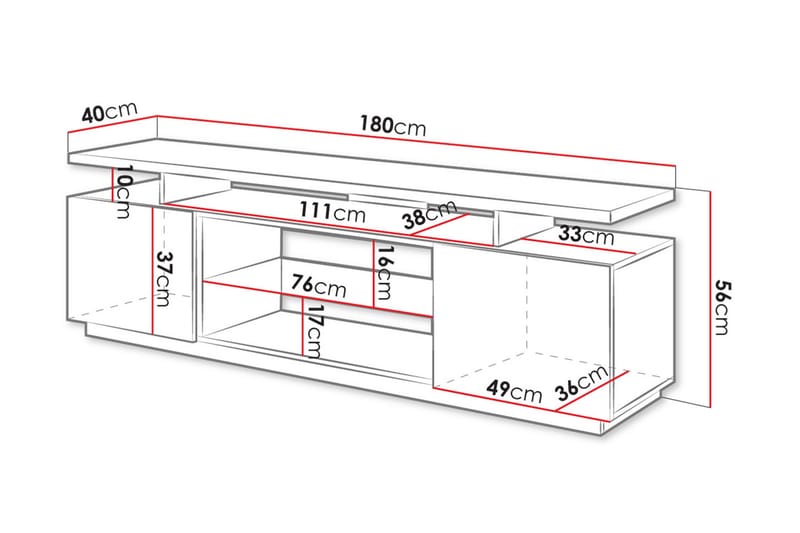 Ceasar TV-bänk 180 cm med LED - Svart - Möbler - Tv möbel & mediamöbel - TV bänk & mediabänk