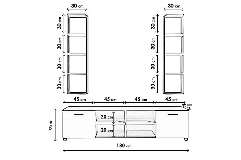 Clelles Tv-bänk 180 cm - Svart/Vit - Möbler - Tv möbel & mediamöbel - TV bänk & mediabänk