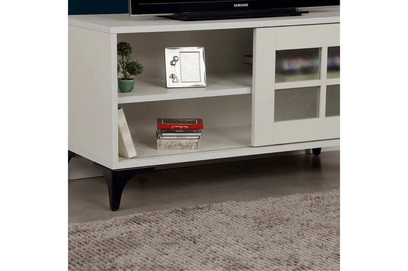 Comfortale Golvstående TV Bänk 100 cm med Förvaring i Målat Trä - Vit - Möbler - Tv möbel & mediamöbel - TV bänk & mediabänk