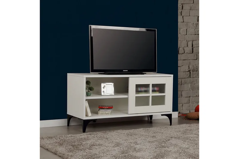 Comfortale Golvstående TV Bänk 100 cm med Förvaring i Målat Trä - Vit - Möbler - Tv möbel & mediamöbel - TV bänk & mediabänk