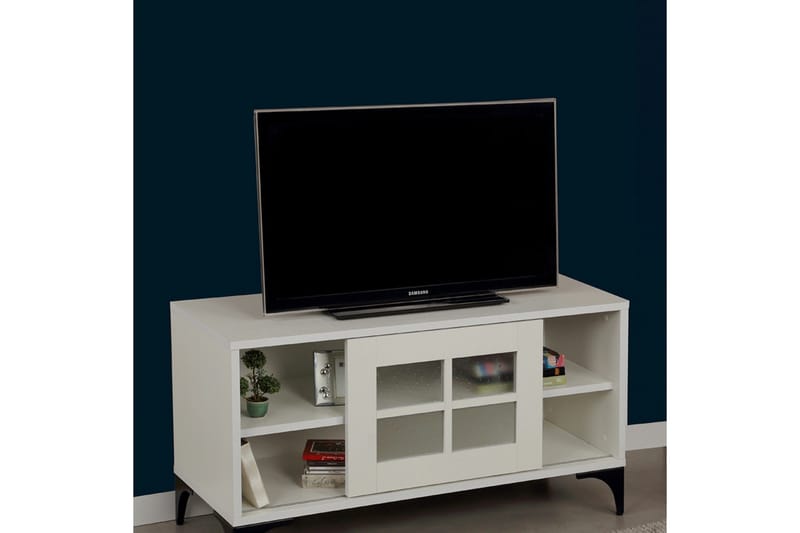 Comfortale Golvstående TV Bänk 100 cm med Förvaring i Målat Trä - Vit - Möbler - Tv möbel & mediamöbel - TV bänk & mediabänk