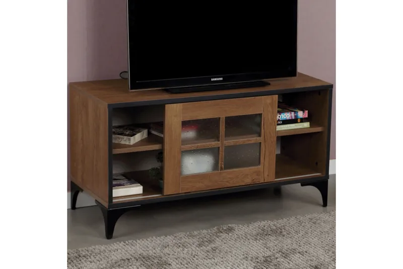 Comfortale Golvstående Tv Bänk 100 cm med Förvaring i Mörkt Trä - Brun - Möbler - Tv möbel & mediamöbel - TV bänk & mediabänk