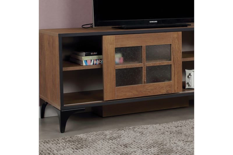 Comfortale Golvstående TV Bänk 125 cm med Förvaring i Mörkt Trä - Brun - Möbler - Tv möbel & mediamöbel - TV bänk & mediabänk