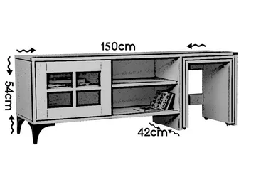 Comfortale Golvstående TV Bänk 150 cm med Förvaring och Hjul i Mörkt Trä - Brun - Möbler - Tv möbel & mediamöbel - TV bänk & mediabänk