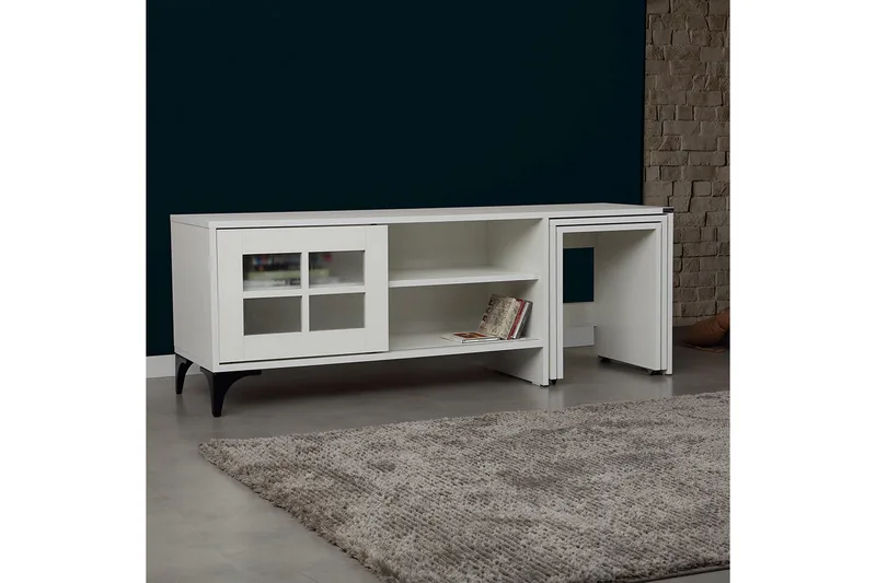 Comfortale Golvstående Tv Bänk med Hjul 150 cm med Förvaring i Målat Trä - Vit - Möbler - Tv möbel & mediamöbel - TV bänk & mediabänk