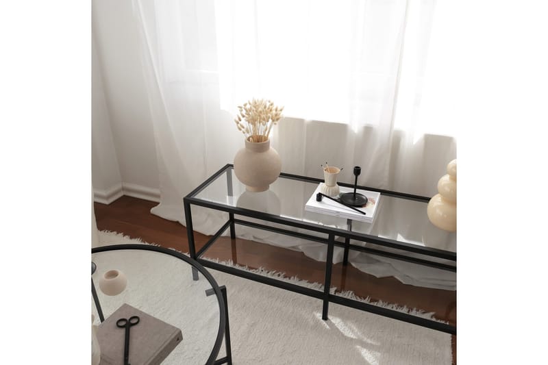 Condurso Golvstående Tv-bänk 130 cm med Förvaring i Glas och Metall - Svart - Möbler - Tv möbel & mediamöbel - TV bänk & mediabänk