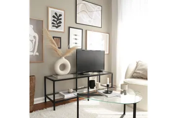 Condurso Golvstående Tv-bänk 130 cm med Förvaring i Glas och Metall - Svart - Möbler - Tv möbel & mediamöbel - TV bänk & mediabänk