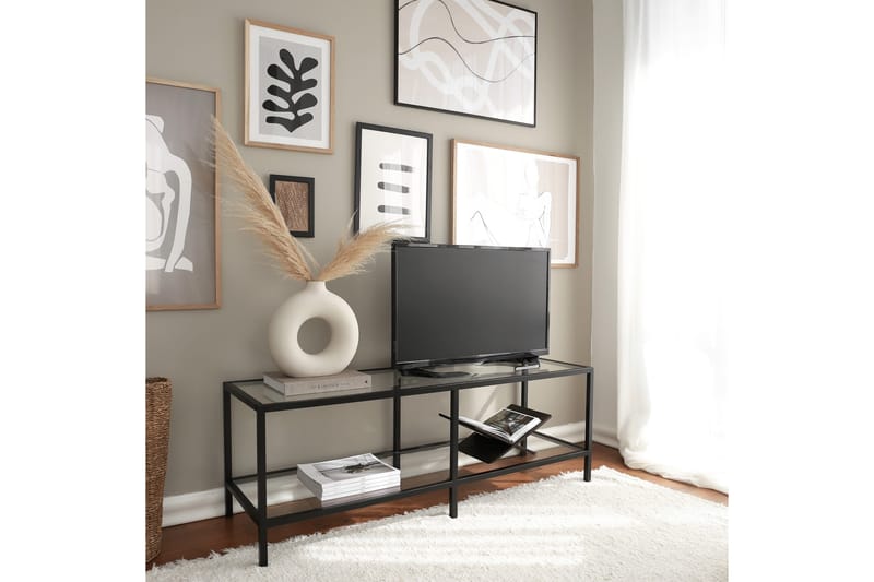 Condurso Golvstående Tv-bänk 130 cm med Förvaring i Glas och Metall - Svart - Möbler - Tv möbel & mediamöbel - TV bänk & mediabänk