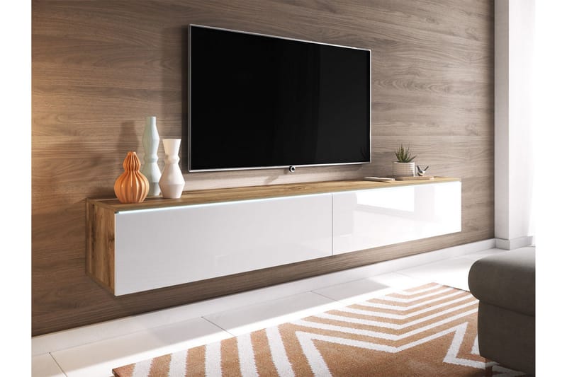 Cuguen TV-bänk 180 cm LED-belysning - Trä/Natur|Vit|Vit LED - Möbler - Tv möbel & mediamöbel - TV bänk & mediabänk