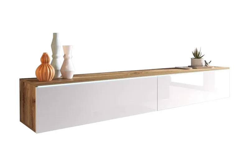 Cuguen TV-bänk 180 cm LED-belysning - Trä/Natur|Vit|Vit LED - Möbler - Tv möbel & mediamöbel - TV bänk & mediabänk