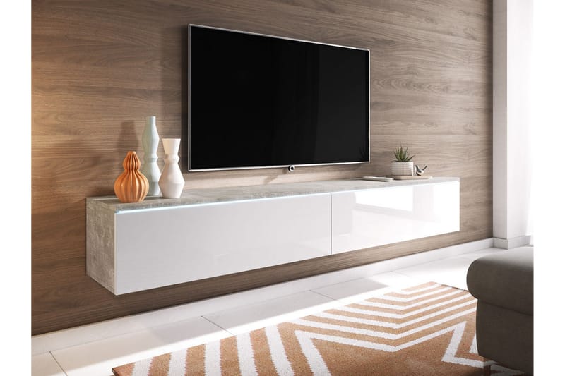 Cuguen TV-bänk 180 cm LED-belysning - Vit|Grå|Vit LED - Möbler - Tv möbel & mediamöbel - TV bänk & mediabänk