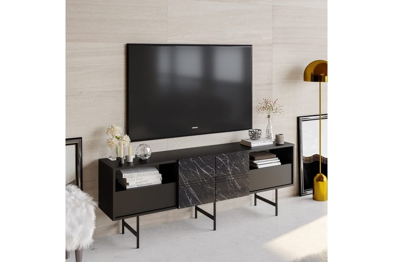 Dasaki Golvstående TV Bänk 180 cm med Förvaring i Målat Trä - Antracit - Möbler - Tv möbel & mediamöbel - TV bänk & mediabänk