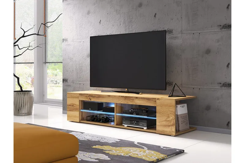 Davalos Golvstående TV Bänk 180 cm med Förvaring i Ek - Brun - Möbler - Tv möbel & mediamöbel - TV bänk & mediabänk