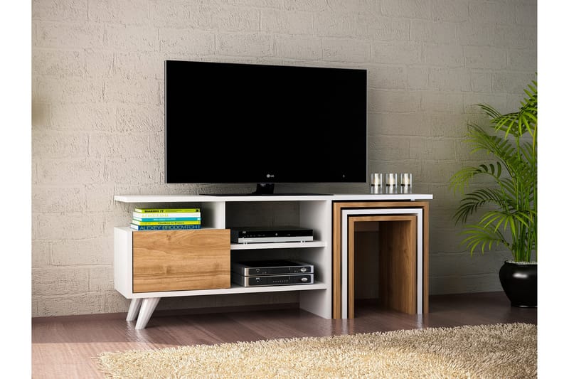Decorotika Tv-bänk 120 cm - Vit/Valnöt - Möbler - Tv möbel & mediamöbel - TV bänk & mediabänk