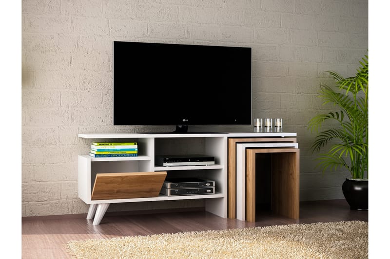 Decorotika Tv-bänk 120 cm - Vit/Valnöt - Möbler - Tv möbel & mediamöbel - TV bänk & mediabänk