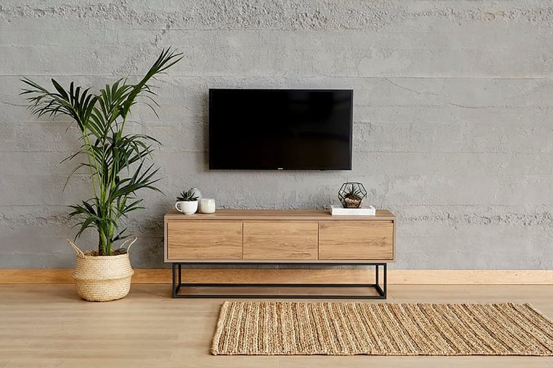 Degerfors Golvstående TV Bänk 140 cm med Förvaring i Ljust Trä - Brun - Möbler - Tv möbel & mediamöbel - TV bänk & mediabänk