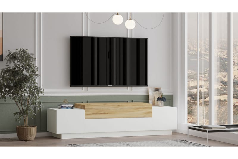 Denhamsi Tv-bänk 160 cm - Natur/Vit - TV bänk & mediabänk