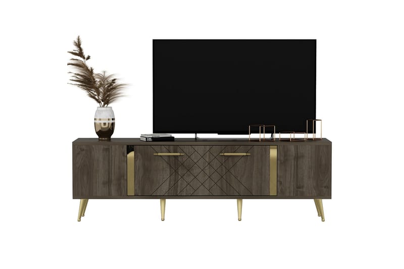 Detas Tv-bänk 150x35 cm Brun/Guld - Hanah Home - Möbler - Tv möbel & mediamöbel - TV bänk & mediabänk