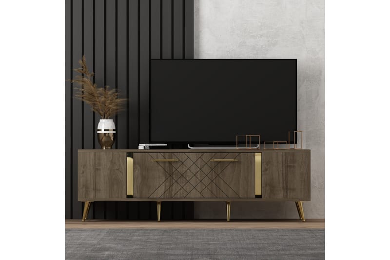 Detas Tv-bänk 150x35 cm Brun/Guld - Hanah Home - Möbler - Tv möbel & mediamöbel - TV bänk & mediabänk
