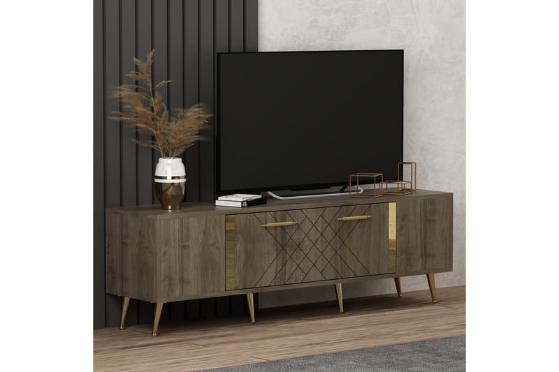 Detas Tv-bänk 150x35 cm Brun/Guld - Hanah Home - Möbler - Tv möbel & mediamöbel - TV bänk & mediabänk