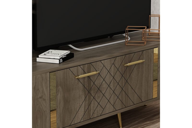 Detas Tv-bänk 150x35 cm Brun/Guld - Hanah Home - Möbler - Tv möbel & mediamöbel - TV bänk & mediabänk