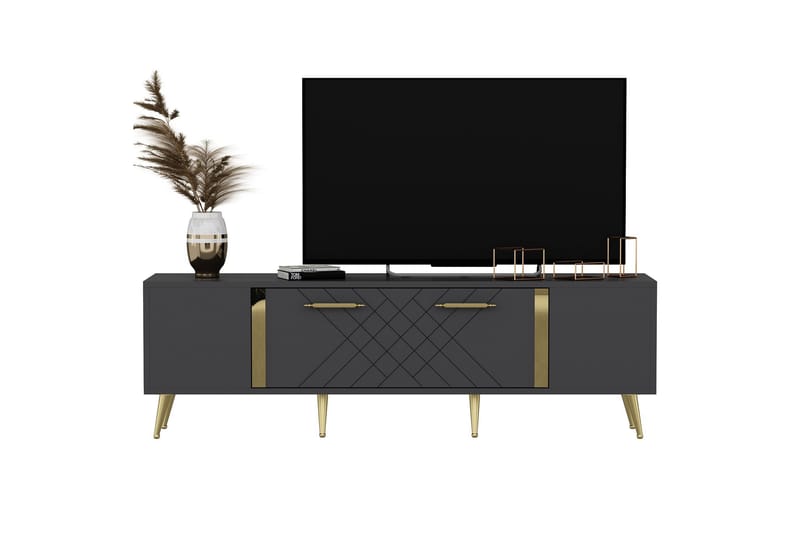 Detas Tv-bänk 150x35 cm Svart/Guld - Hanah Home - Möbler - Tv möbel & mediamöbel - TV bänk & mediabänk