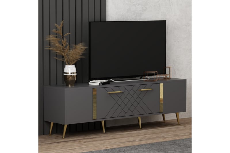 Detas Tv-bänk 150x35 cm Svart/Guld - Hanah Home - Möbler - Tv möbel & mediamöbel - TV bänk & mediabänk