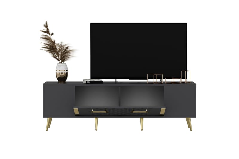 Detas Tv-bänk 150x35 cm Svart/Guld - Hanah Home - Möbler - Tv möbel & mediamöbel - TV bänk & mediabänk
