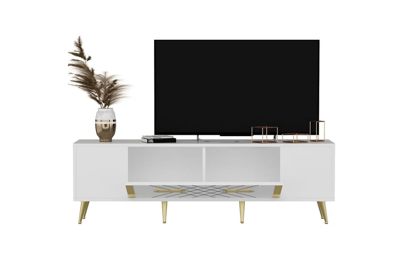 Detas Tv-bänk 150x35 cm Vit/Guld - Hanah Home - Möbler - Tv möbel & mediamöbel - TV bänk & mediabänk